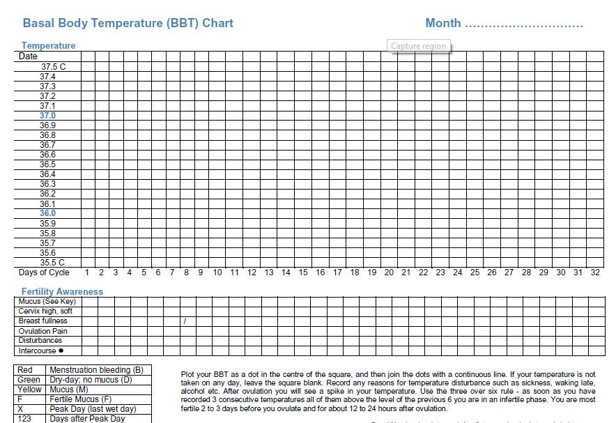 Basal Body Temperature Tracking Chart